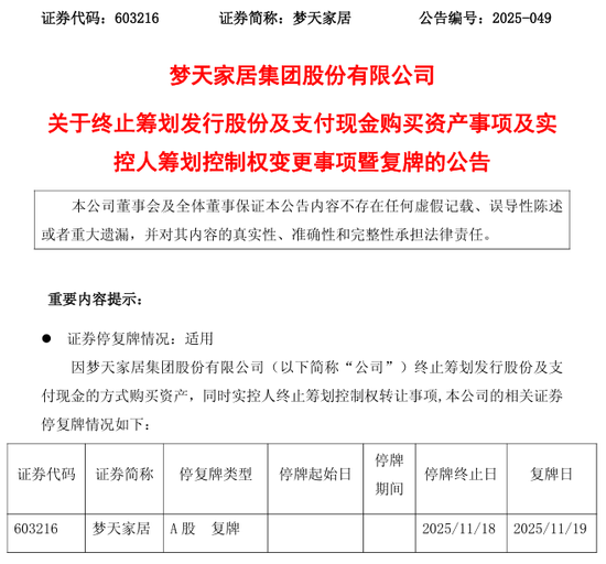 突发！603216，终止收购+控制权变更！明日复牌！