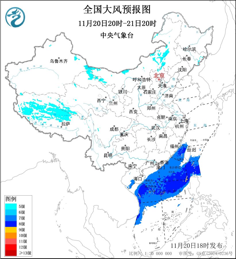 大风蓝色预警：内蒙古、甘肃、西藏等部分地区阵风可达7至8级