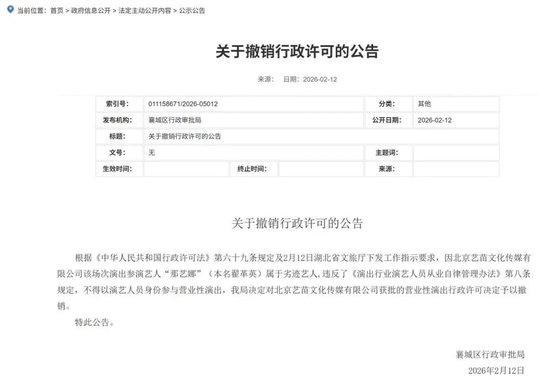 湖北省文旅厅认定那艺娜（本名翟革英）为劣迹艺人，叫停演出