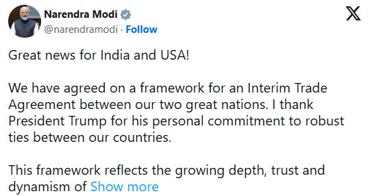 美印初步贸易协议细节公开，美国正式取消对印度进口俄油的惩罚性关税